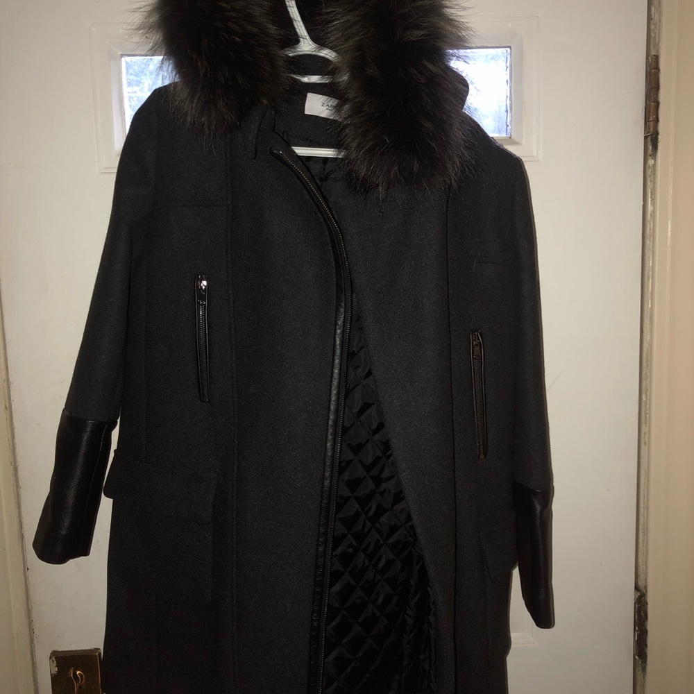 Beautiful wool & leather blk coat size 8